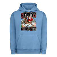 Pigment Pebble Blue Howdy Christmas Rodeo Santa Urban Hoodie - FaDigitalArtStudio