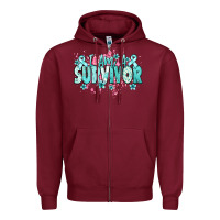 Burgundy I am a survivor teal ribbon Ovarian Cancer Zipper Hoodie - NancyCooperArtShop