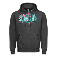Charcoal Heather I am a survivor teal ribbon Ovarian Cancer Zipper Hoodie - NancyCooperArtShop