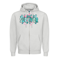 Dove Grey I am a survivor teal ribbon Ovarian Cancer Zipper Hoodie - NancyCooperArtShop