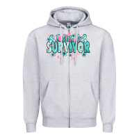 Heather Grey I am a survivor teal ribbon Ovarian Cancer Zipper Hoodie - NancyCooperArtShop