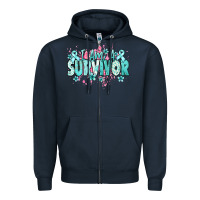 Navy I am a survivor teal ribbon Ovarian Cancer Zipper Hoodie - NancyCooperArtShop