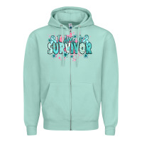 Seafoam I am a survivor teal ribbon Ovarian Cancer Zipper Hoodie - NancyCooperArtShop