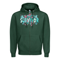 Sports Green I am a survivor teal ribbon Ovarian Cancer Zipper Hoodie - NancyCooperArtShop