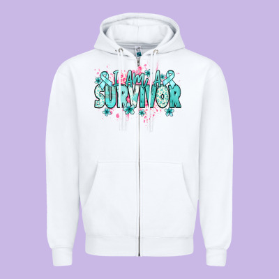 I Am A Survivor Teal Ribbon Ovarian Cancer Zipper Hoodie Designed By Nancycooperartshop
