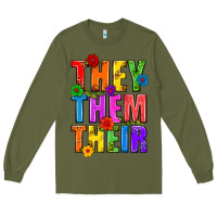 Army Green They Them Their Pride LGBTQ Long Sleeve Tee - BundleAndBundleShop