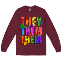 Burgundy They Them Their Pride LGBTQ Long Sleeve Tee - BundleAndBundleShop