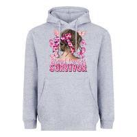 Heather Grey breast cancer survivor messy bun Heavyweight Hoodie - CowGirlArtShop