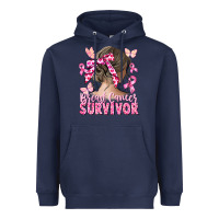 Navy breast cancer survivor messy bun Heavyweight Hoodie - CowGirlArtShop