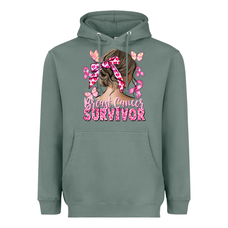 Breast Cancer Survivor Messy Bun Heavyweight Hoodie by CowGirlArtShop | Teevron