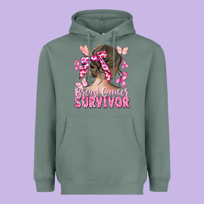 Breast Cancer Survivor Messy Bun Heavyweight Hoodie Designed By Cowgirlartshop