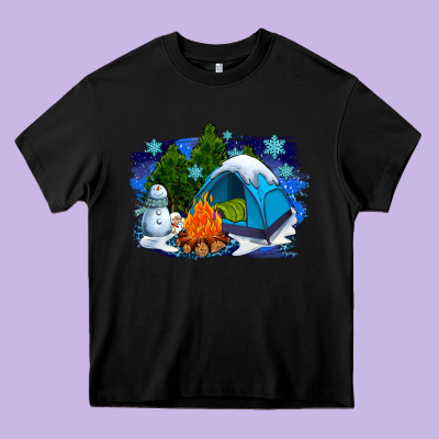 Winter Camping With Camp Fire Heavy Core Tee Designed By Adodesignshop
