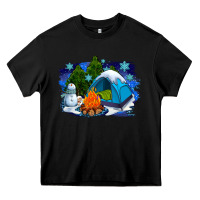 Black winter camping with camp fire Heavy Core Tee - AdoDesignShop