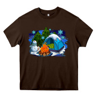 Chocolate Brown winter camping with camp fire Heavy Core Tee - AdoDesignShop