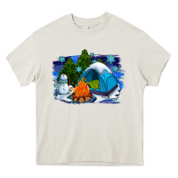 Cream winter camping with camp fire Heavy Core Tee - AdoDesignShop