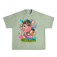 Oil Green little cute cow Urban Heavy Tee - NancyCooperArtShop