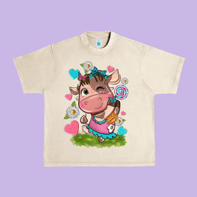 Little Cute Cow Urban Heavy Tee Designed By Nancycooperartshop