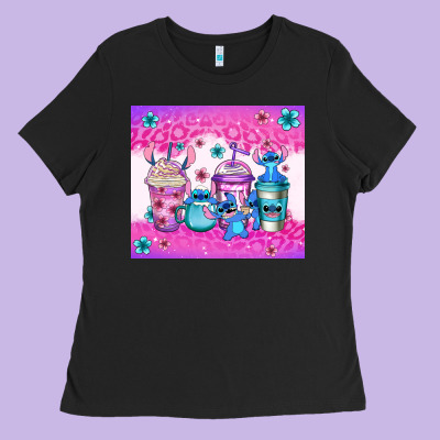 Stitch Coffee Cups Ladies Tee Designed By Jasminsmagicworld