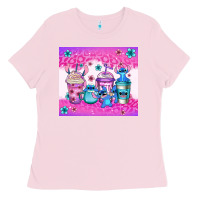 Bubblegum Pink stitch coffee cups Ladies Tee - Jasminsmagicworld