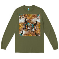 Army Green Western Bull Skull And Sunflowers With Leopard Seamless Pattern Long Sleeve Tee - BundleAndBundleShop