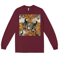 Burgundy Western Bull Skull And Sunflowers With Leopard Seamless Pattern Long Sleeve Tee - BundleAndBundleShop