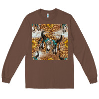 Chestnut Western Bull Skull And Sunflowers With Leopard Seamless Pattern Long Sleeve Tee - BundleAndBundleShop