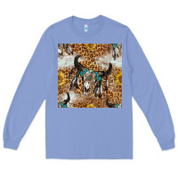 Colony Blue Western Bull Skull And Sunflowers With Leopard Seamless Pattern Long Sleeve Tee - BundleAndBundleShop