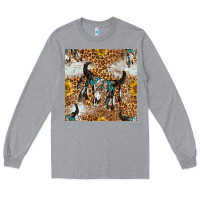 Heather Grey Western Bull Skull And Sunflowers With Leopard Seamless Pattern Long Sleeve Tee - BundleAndBundleShop