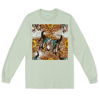 Matcha Western Bull Skull And Sunflowers With Leopard Seamless Pattern Long Sleeve Tee - BundleAndBundleShop