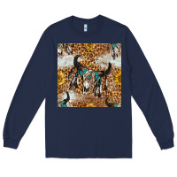 Navy Western Bull Skull And Sunflowers With Leopard Seamless Pattern Long Sleeve Tee - BundleAndBundleShop