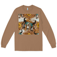 Toasted Coconut Western Bull Skull And Sunflowers With Leopard Seamless Pattern Long Sleeve Tee - BundleAndBundleShop