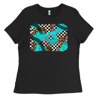 Black race day turquoise background Ladies Tee - AdoDesignShop