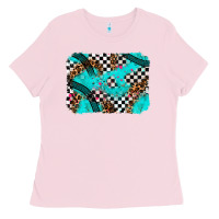 Bubblegum Pink race day turquoise background Ladies Tee - AdoDesignShop