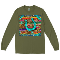 Army Green Western Horseshoe And Arrow With Leopard And Serape Seamless Pattern Long Sleeve Tee - BundleAndBundleShop