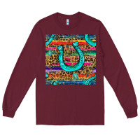 Burgundy Western Horseshoe And Arrow With Leopard And Serape Seamless Pattern Long Sleeve Tee - BundleAndBundleShop