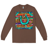 Chestnut Western Horseshoe And Arrow With Leopard And Serape Seamless Pattern Long Sleeve Tee - BundleAndBundleShop