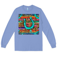 Colony Blue Western Horseshoe And Arrow With Leopard And Serape Seamless Pattern Long Sleeve Tee - BundleAndBundleShop