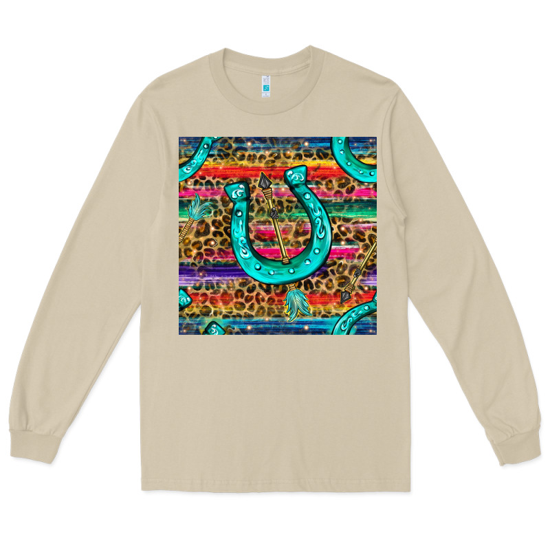 Western Horseshoe And Arrow With Leopard And Serape Seamless Pattern Long Sleeve Tee by BundleAndBundleShop | Teevron