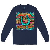 Navy Western Horseshoe And Arrow With Leopard And Serape Seamless Pattern Long Sleeve Tee - BundleAndBundleShop