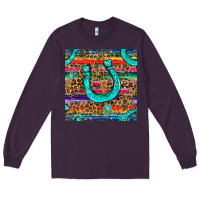 Plum Western Horseshoe And Arrow With Leopard And Serape Seamless Pattern Long Sleeve Tee - BundleAndBundleShop