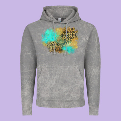 Turquoise Leopard Patch Vintage Hoodie Designed By Jasminsmagicworld