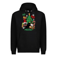 Black ho ho ho meow Premium Hoodie - CowGirlArtShop