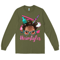 Army Green Afro Bantu Knots Hairstyles Messy Bun With Clasp Bbs Long Sleeve Tee - BundleAndBundleShop