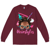 Burgundy Afro Bantu Knots Hairstyles Messy Bun With Clasp Bbs Long Sleeve Tee - BundleAndBundleShop