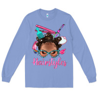 Colony Blue Afro Bantu Knots Hairstyles Messy Bun With Clasp Bbs Long Sleeve Tee - BundleAndBundleShop