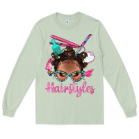 Matcha Afro Bantu Knots Hairstyles Messy Bun With Clasp Bbs Long Sleeve Tee - BundleAndBundleShop