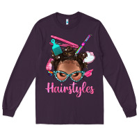 Plum Afro Bantu Knots Hairstyles Messy Bun With Clasp Bbs Long Sleeve Tee - BundleAndBundleShop