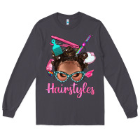 Smoke Afro Bantu Knots Hairstyles Messy Bun With Clasp Bbs Long Sleeve Tee - BundleAndBundleShop