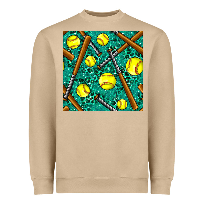 Softball Bat With Leopard And Glitter Seamless Pattern Heavyweight Sweatshirt by BundleAndBundleShop | Teevron