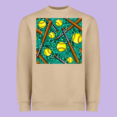 Softball Bat With Leopard And Glitter Seamless Pattern Heavyweight Sweatshirt Designed By Bundleandbundleshop